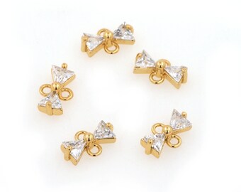 Verbinder Anhänger, kompakter Verbinder, mikro-gesetzter Zirkonia-Verbinder, 24K gefüllter Bogen-Verbinder, DIY-Schmuckzubehör, 7,5 x 5 x 2,5 mm