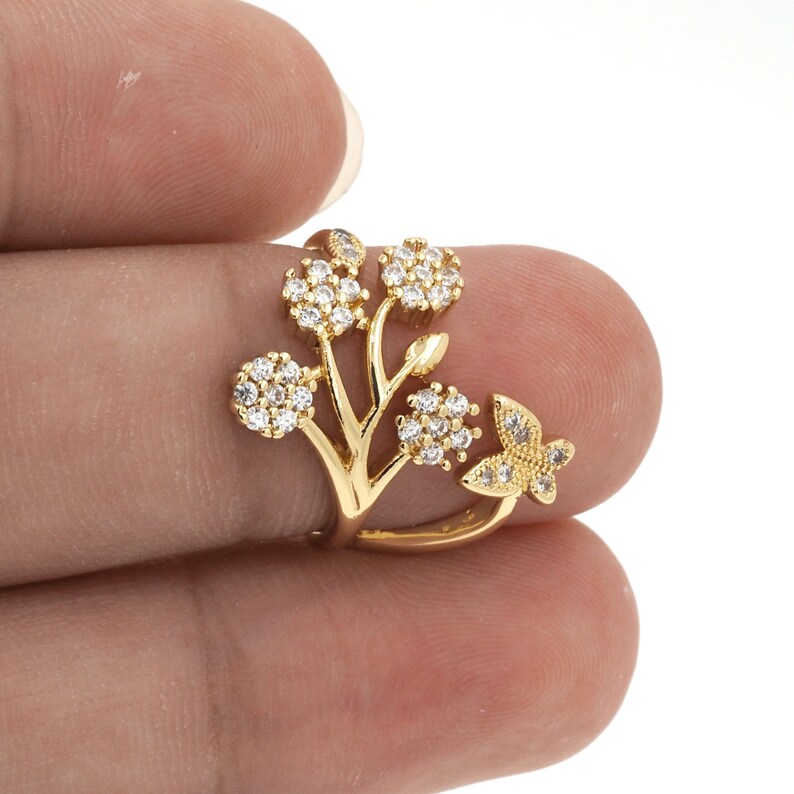 Flower Rings, Stackable Rings, 24k Gold Filled Flower Rings, Micropavé ...