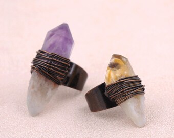 Crystal rings, raw amethyst rings, natural amethyst rings, natural citrine rings, DIY jewelry making