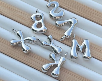 Glossy letter pendant 18K Platinum plated bubble letter pendant Bubble letter letter pendant Fashion pendant DIY jewelry