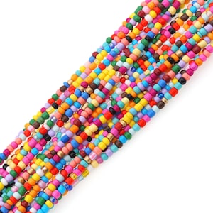 3 Strand mixed color ceramic beads, seed bead，colored glass African Christmas beads, flat round seed beads (3-5 mm)