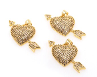 Love Pendant, Valentine's Day Gift, 18K Gold Plated Fashion Pendant, Micro-set CZ Cute Pendant, DIY Jewelry Accessories 26x33x5mm