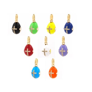 Easter Egg Pendant, Enamel Pendant, 18k Gold Filled Cross Pendant, Micropavé CZ Egg Pendant, DIY Jewelry Accessories 25x14.5x14.5mm
