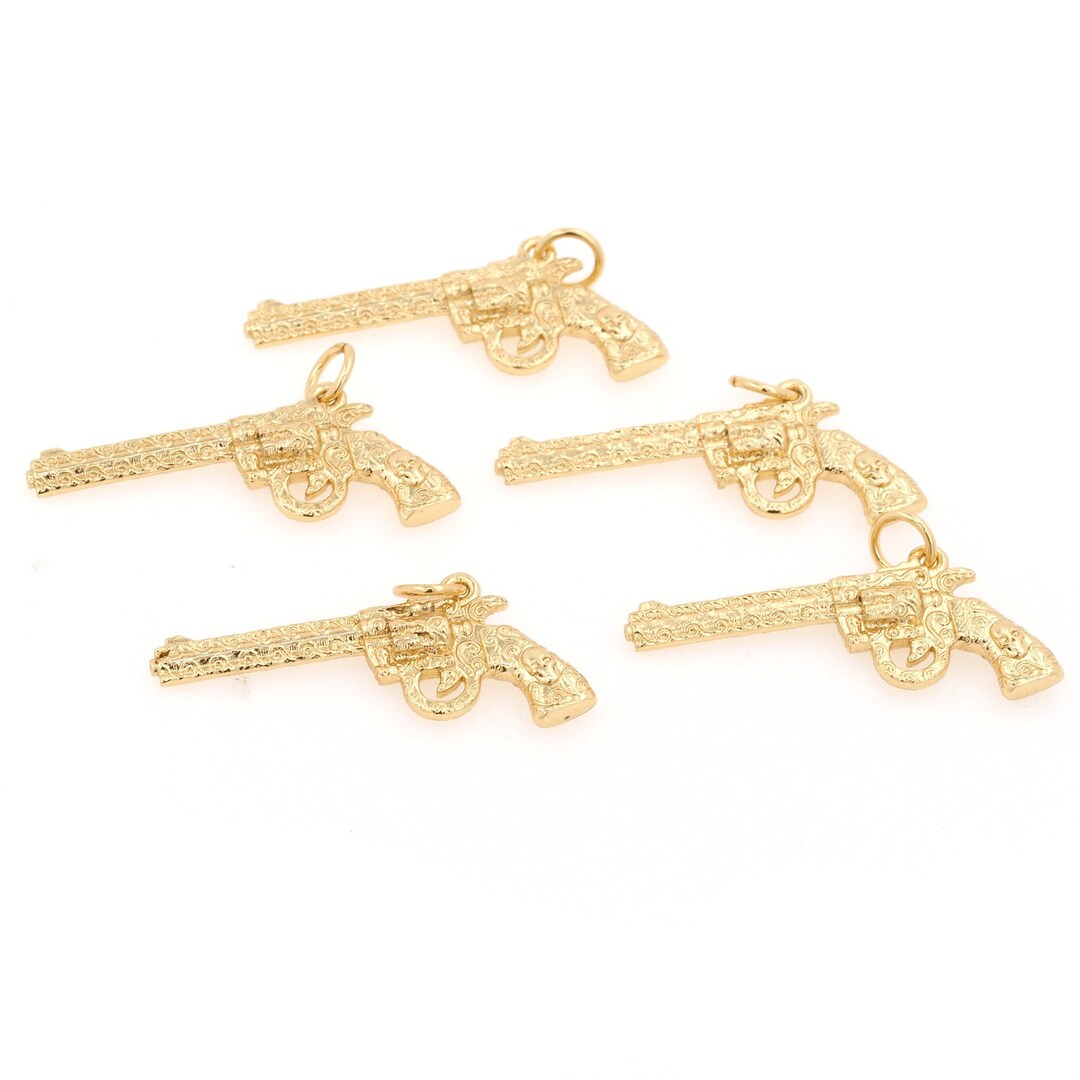 Revolver Pendant, Pistol Pendant, Firearm Pendant, Gold Plated Pendant