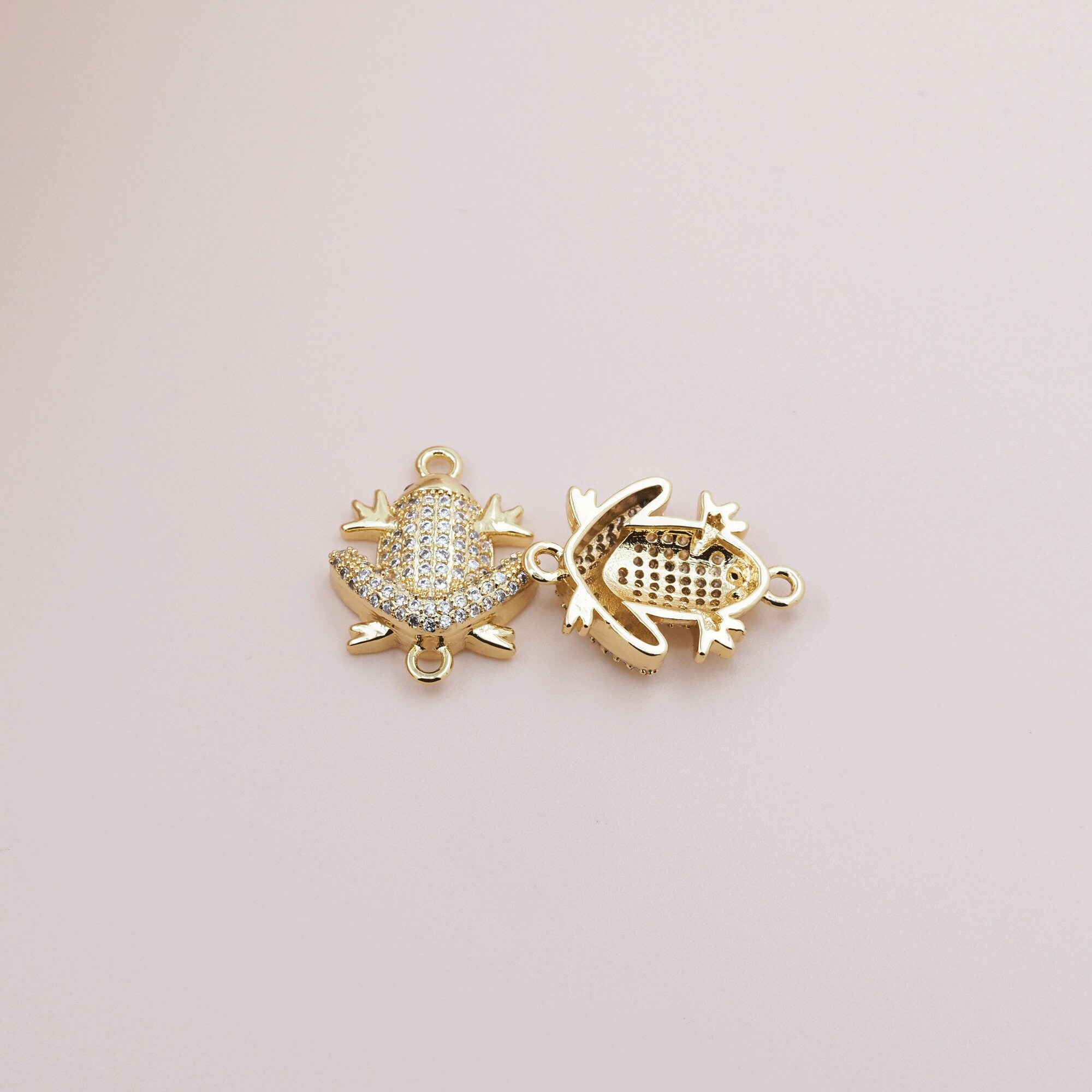 Animal Connector,18k Gold Filled Frog Connector,miniature Pavé CZ Small Animal Connector