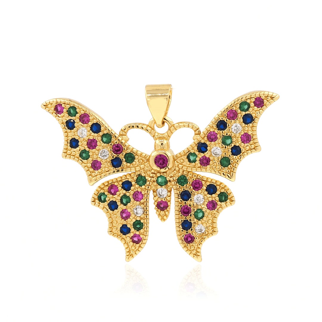 Flying Insect Pendent Insect Pendant,18k Gold Stuffed Butterfly Pendant, Micropavé CZ Insect ...