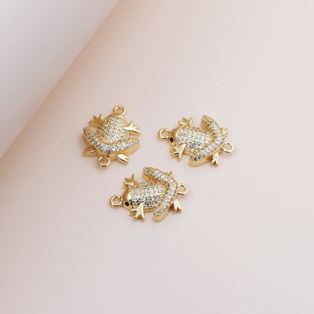 Animal Connector,18k Gold Filled Frog Connector,miniature Pavé CZ Small Animal Connector