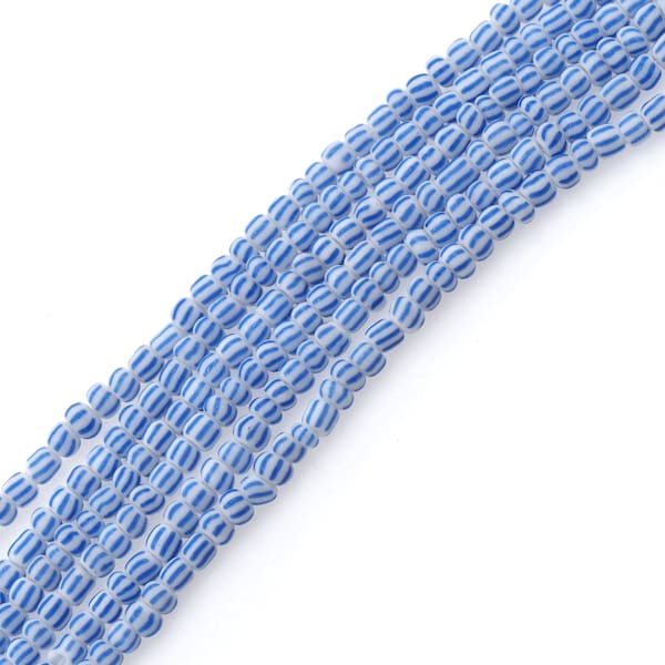 3 strands,  vertical striped colored glass beads, colored glass African Christmas beads, flat round seed beads (3-5 mm)