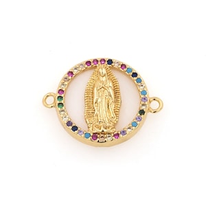Virgin Mary connector,round connector,micro-set cubic zirconia connector,18K filled religious connector,DIY jewelry making supplies20x15x3mm