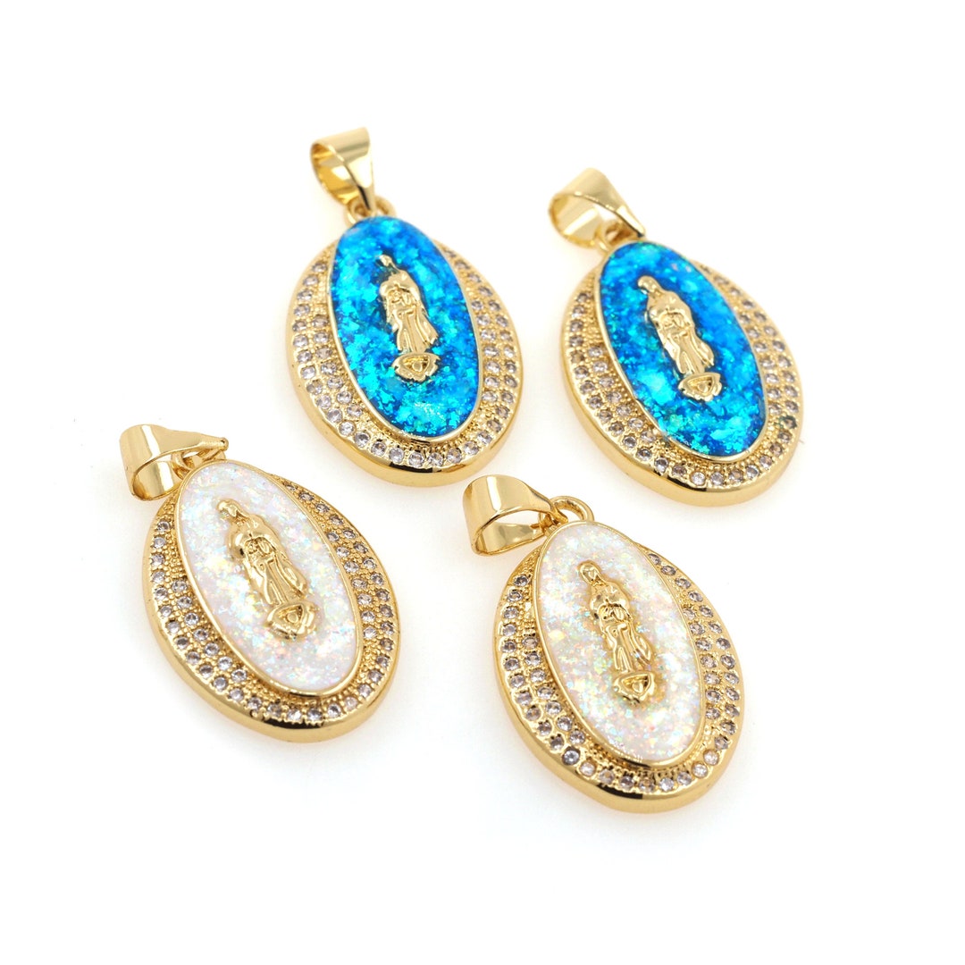 Micropavé CZ Virgin Mary Necklace, 18K Gold Filled Oval Pendant ...
