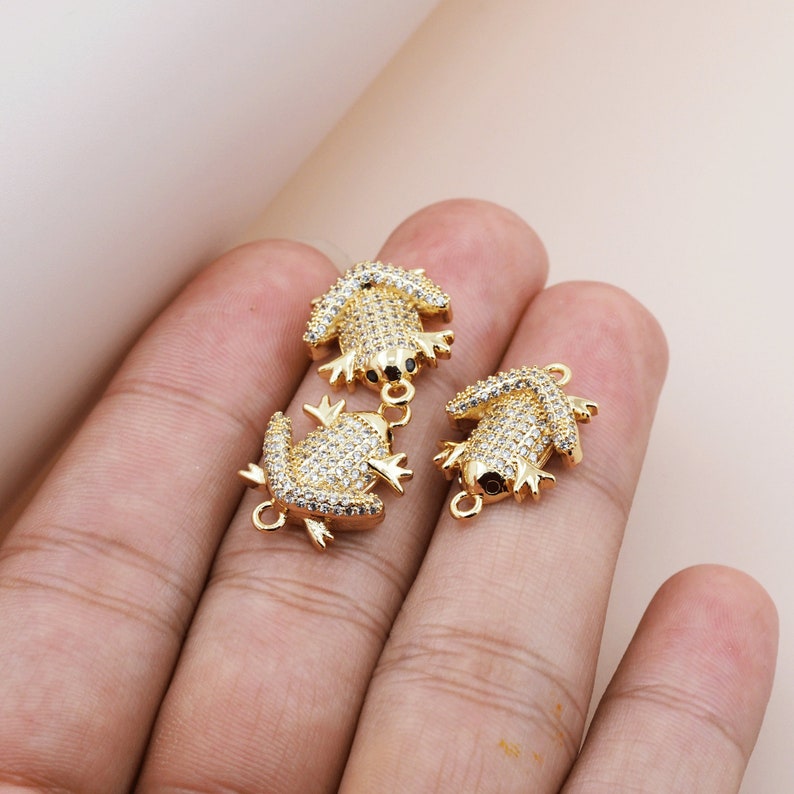 Animal Connector,18k Gold Filled Frog Connector,miniature Pavé CZ Small Animal Connector