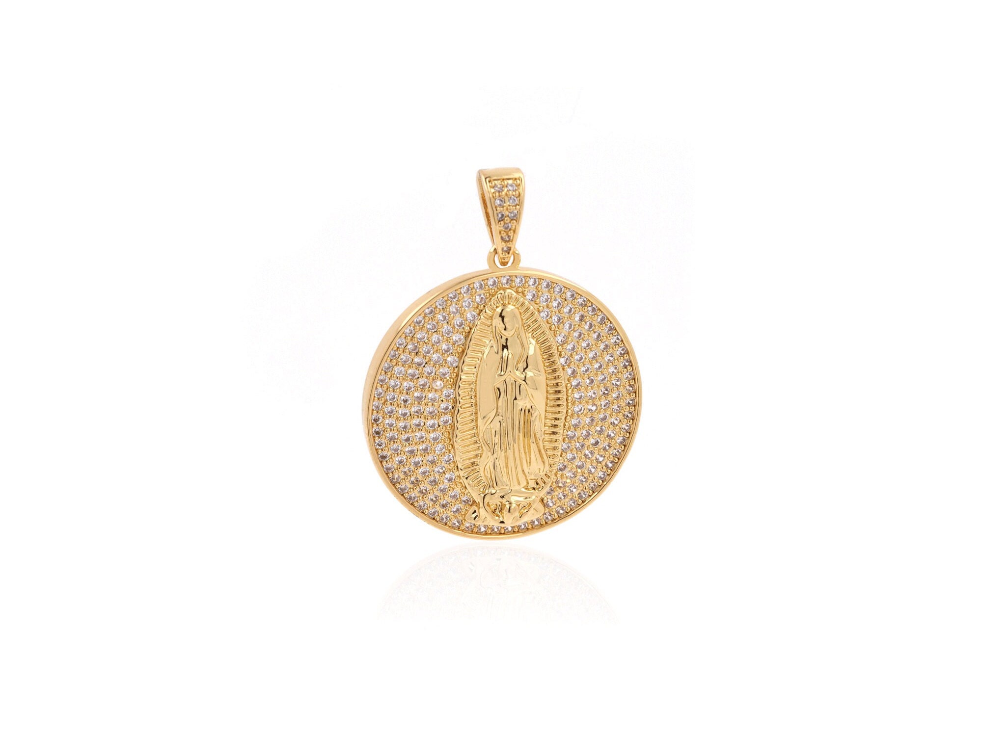 Virgin Mary Pendant, 24K Gold Plated Religious Necklace, Catholic