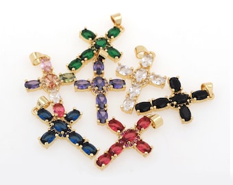 Christian Pendant, Cross Necklace, 18K Gold Filled Christian Pendant, Micropavé CZ Religious Pendant, DIY Jewelry Accessories 18x32.5x3mm