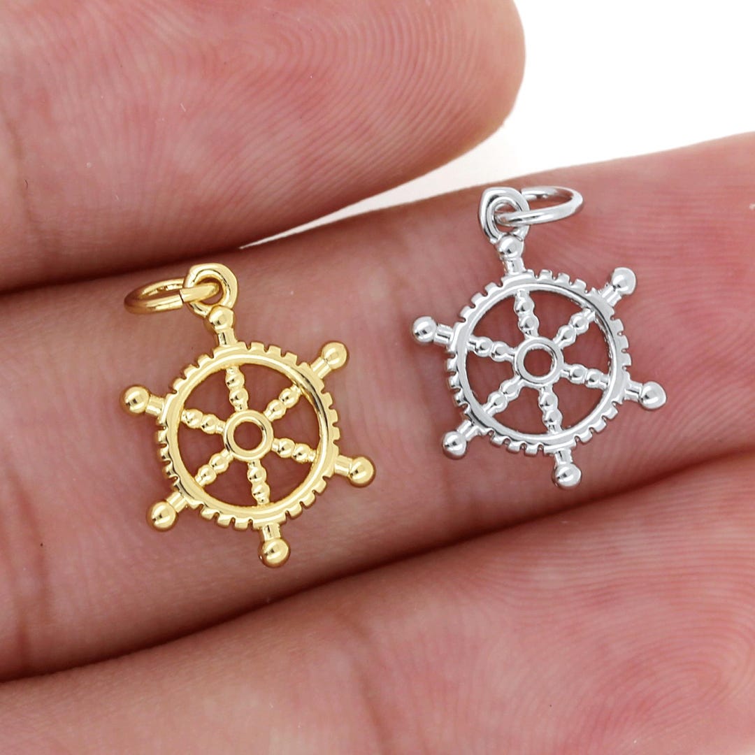 Retro Gold Rudder Rudder Pendant 18K Gold Plated Steering Wheel Pendant Nautical ...