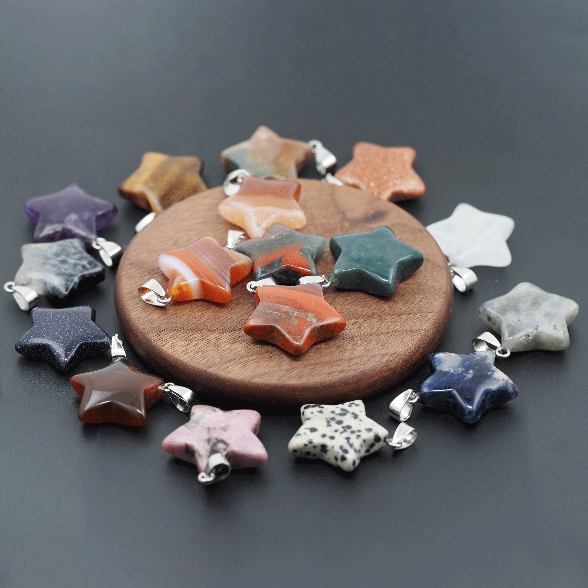 Hand Carved Star Natural Stone Kitpolished Star Crystal Etsy