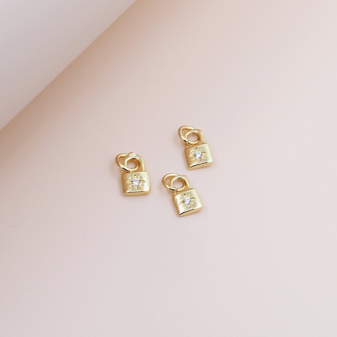 Small Gold Lock Pendant, Cross Star Pendant, 18K Gold Love Lock Pendant