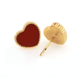 Heart Earrings, Simple Earrings, 24k Gold Filled Creative Earrings, Micropavé CZ Pierced Earrings, Enamel Earrings, Gift for Her, 1 Pair