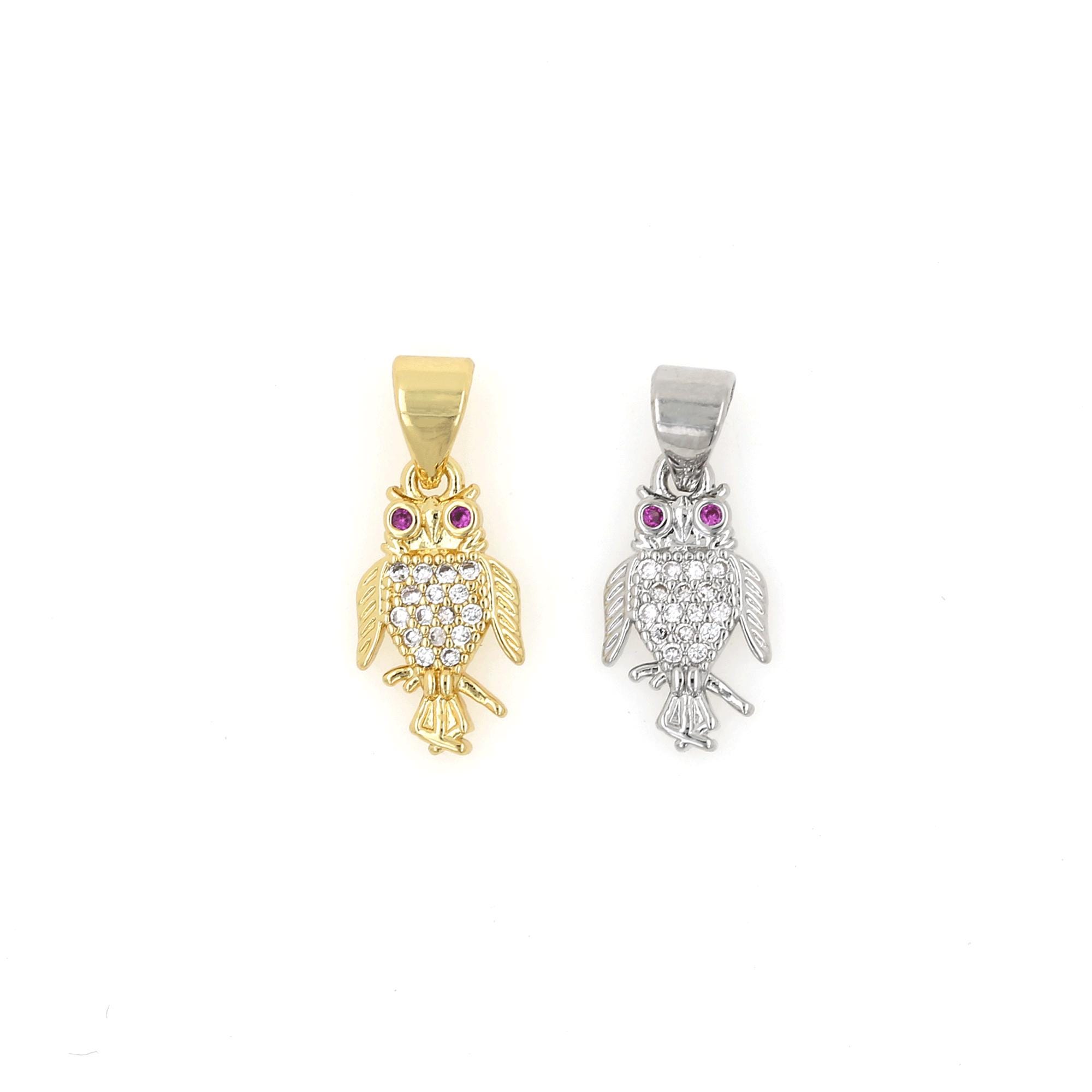 Owl Pendant 18K Gold Plated Flying Animal Pendant Micro-Inlaid CZ Owl Pendant DIY Jewelry Accessorie