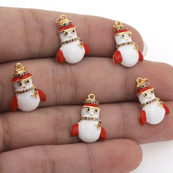 クリスマススノーマンペンダント、スノーマンネックレス、18Kゴールド