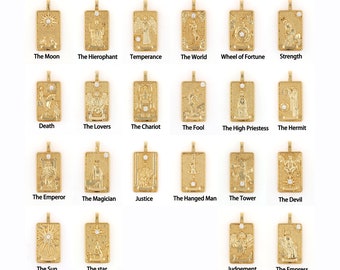 Amulet Jewelry, Tarot Necklace, Tarot Pendant, 24K Filled Gold Tarot Charm Pendant,, DIY Jewelry Making Accessories 29.5x15x2mm