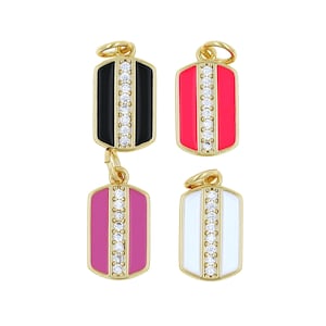 Ciondolo con carta smaltata, ciondolo con carta CZ, collana con carta placcata in oro 18 carati, gioielli fai da te