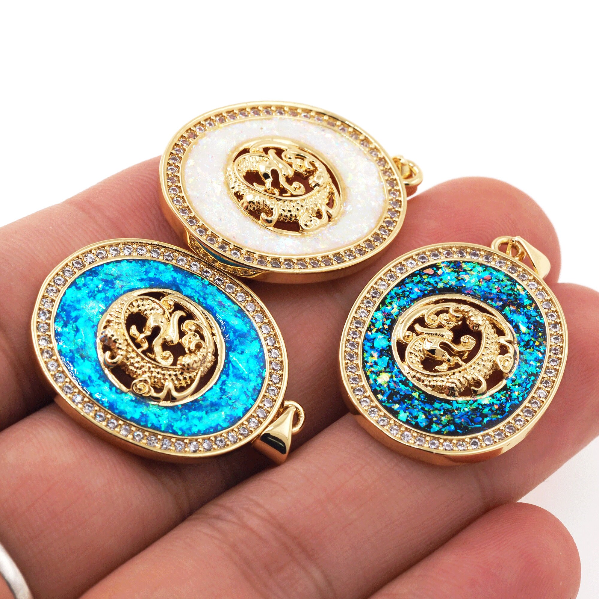 Micropavé CZ Oval Pendant, 18K Gold Filled Dragon Pendant, Fine