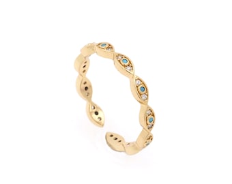 Thin Ring, Adjustable Ring, 24k Gold Filled Eye Ring, Micropavé CZ Eye Charm, Statement Ring, Gold Plated Open Ring, Gift For Her