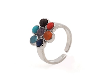 Colorful Raw Crystal Rings, Crystal Rings, Boho Rings, Adjustable Rings, Natural Gemstone Rings DIY Handmade 15x17x4.5mm