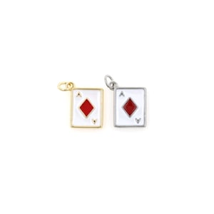 トランプペンダント 18K 金メッキトランプペンダント エナメルカードペンダント 赤い四角トランプ DIY ジュエリーアクセサリー