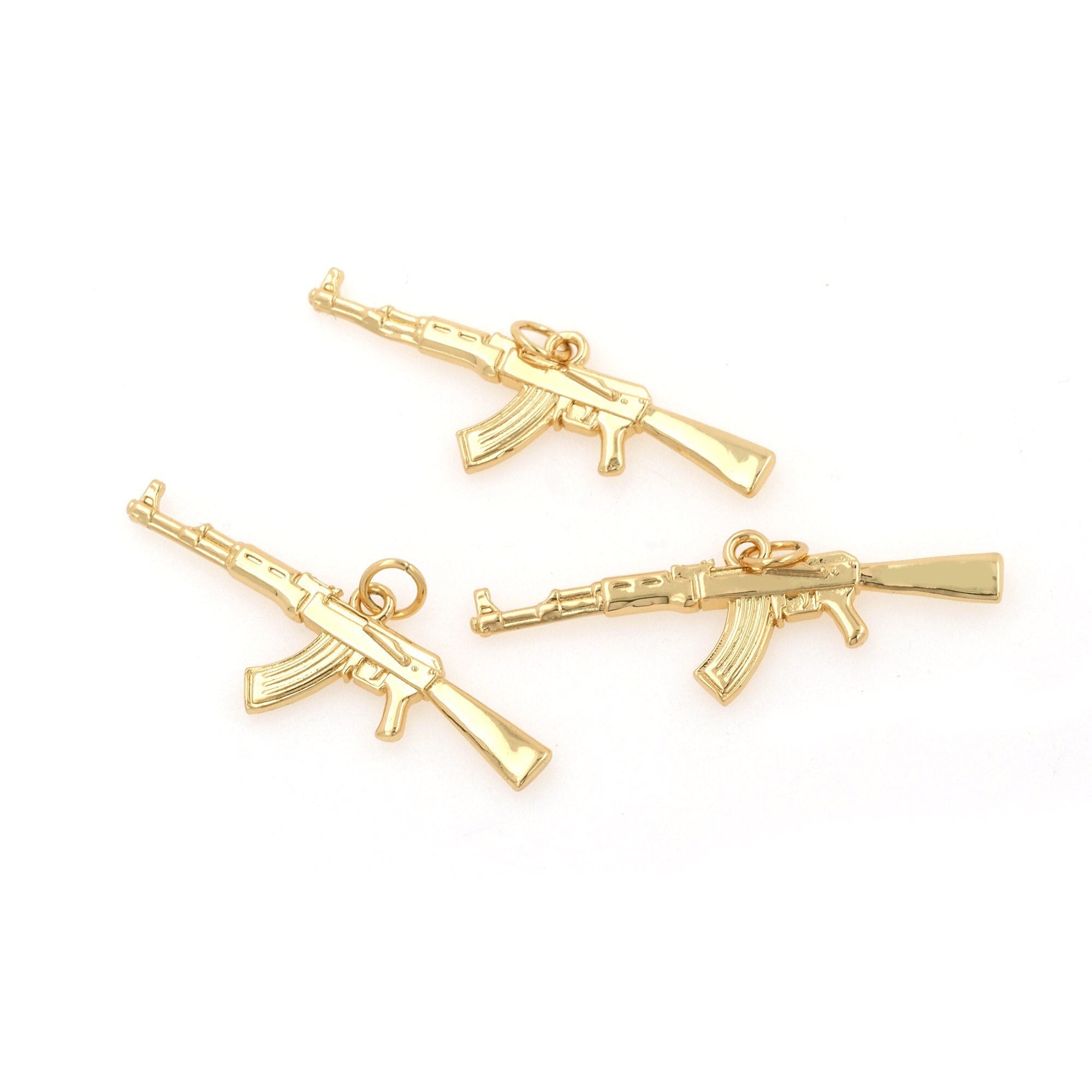 Rifle pendant, AK47 pendant, firearm pendant, gold plated pendant, 24K filled military necklace, DIY jewelry making, 15x34x3mm