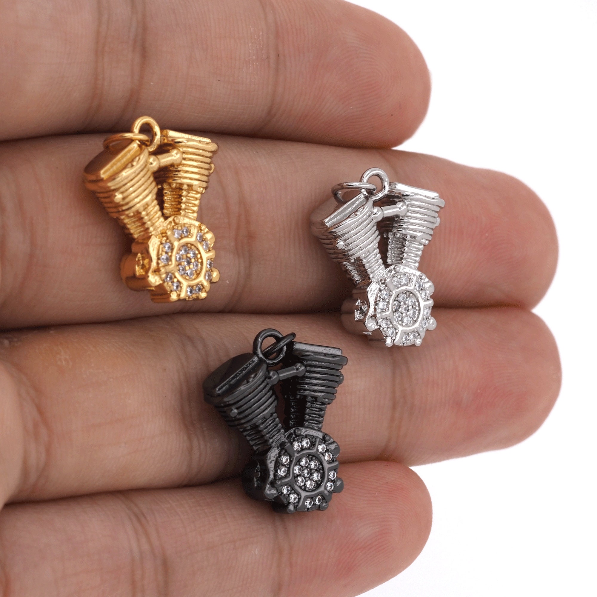 Motorcycle Engine Necklace, Engine Charm, 18K Gold Plated