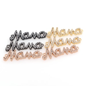 Conector MaMa, Conector de Pulseira, Conector de Colar com Ouro 24K, Conector de Letra CZ Micropavé, Acessórios de Joias Faça Você Mesmo 10x31x2mm