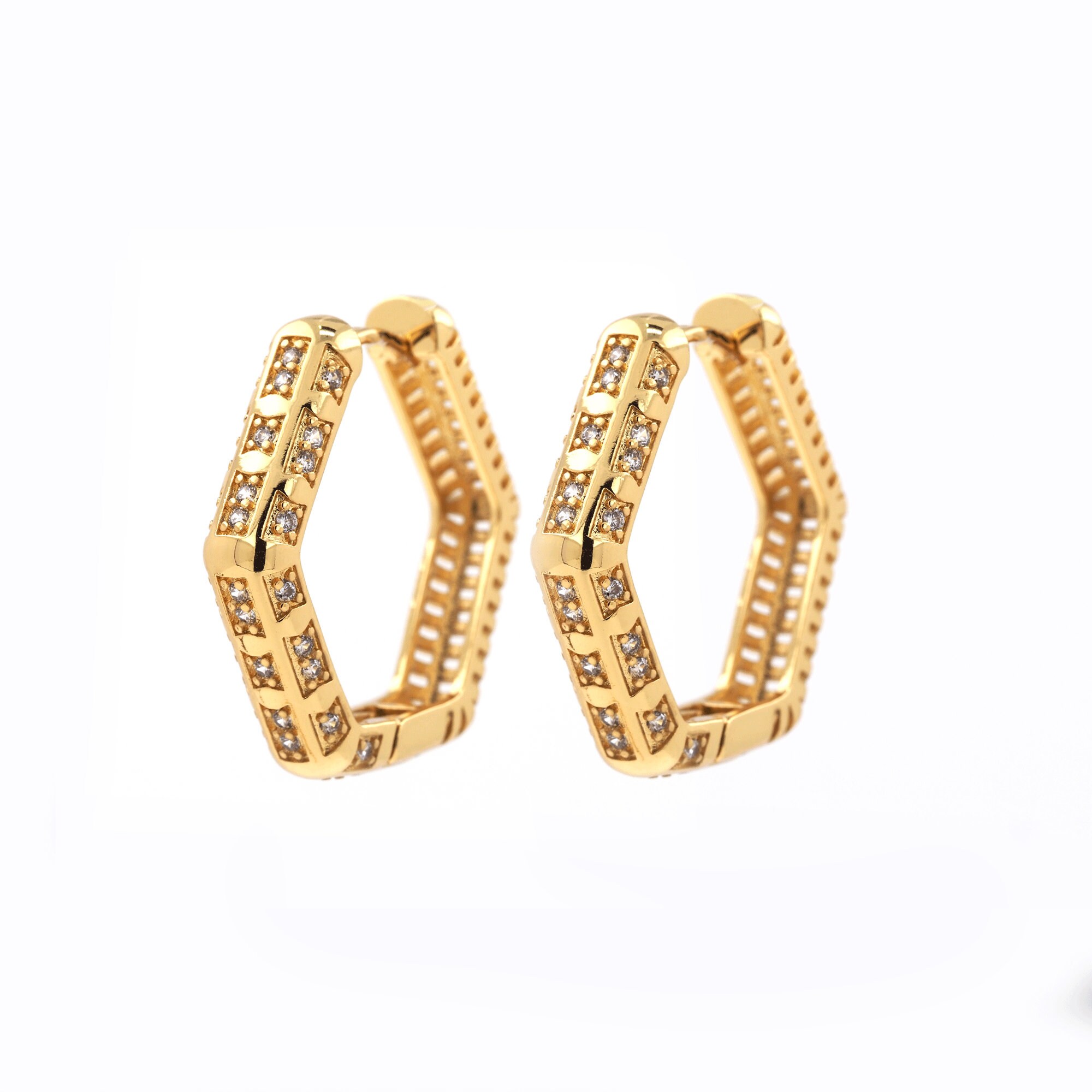 1 Pair, Hex Earrings, Earrings, Simple Earrings, 24k Gold