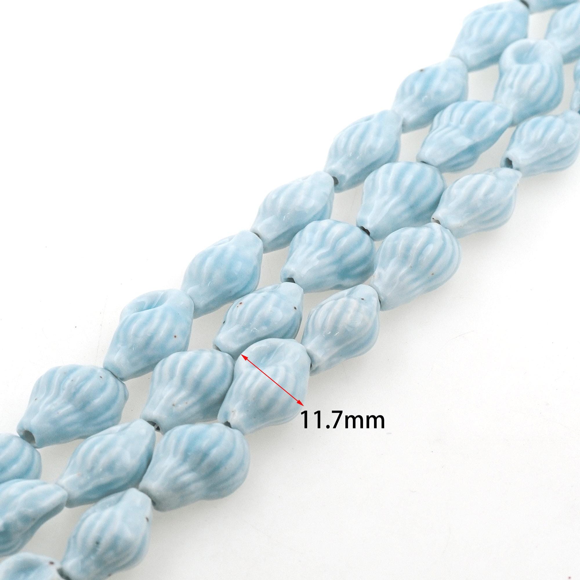 Light Blue Shell Beads Ceramic Beads Marine Life Bracelet Beads Conch ...