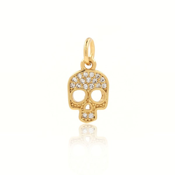 Skull Mask Pendant, Skull Necklace, 18k Gold Filled Skull Pendant, Micropavé CZ Skull Pendant, DIY Jewelry Accessory 15x7.5x2mm