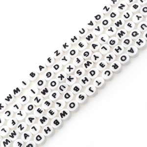 Contas de argila de polímero, contas redondas com letras, contas de argila digitais, faça você mesmo à mão, decorações delicadas, cordão de 8 mm com 40