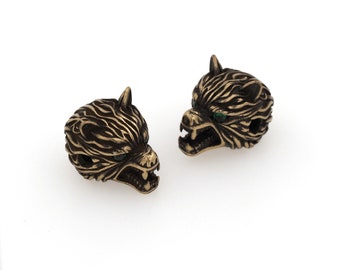 carved wolf head spacer beads, antique wolf head spacer beads, bracelet necklace spacer beads, DIY jewelry making supplies 15x11mm
