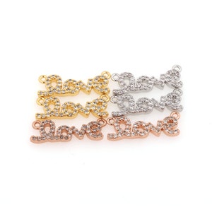 Conector de amor, conector de pulseira, conector de colar com preenchimento de ouro 24K, conector de letra CZ micropavé, acessórios de joalheria faça você mesmo 19 x 6,5 x 2 mm