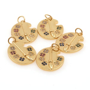 Artboard Pendant, 18K Gold Filled Art Pendant, Micropavé CZ Palette Charm, Palette Necklace, DIY Jewelry Accessories 16x25x3mm