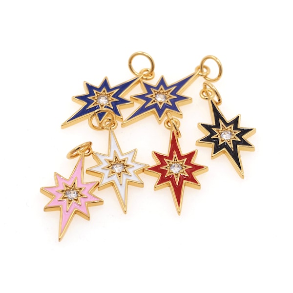 Polaris Necklace, Polaris Charm,18K Gold Filled Polaris Charm, Micropavé CZ Star Charm,  DIY Jewelry Accessories 11x24.5x1.5mm