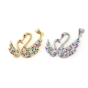 Swan Pendant 18K Gold Plated Swan Pendant Micro-pavé Colored Zircon Pendant Two Swan Pendants DIY Jewelry Accessories