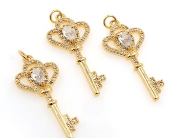 AHANDMAKER 6 Zirkonia Herz Charms - Messing Anhänger Für Schmuck DIY