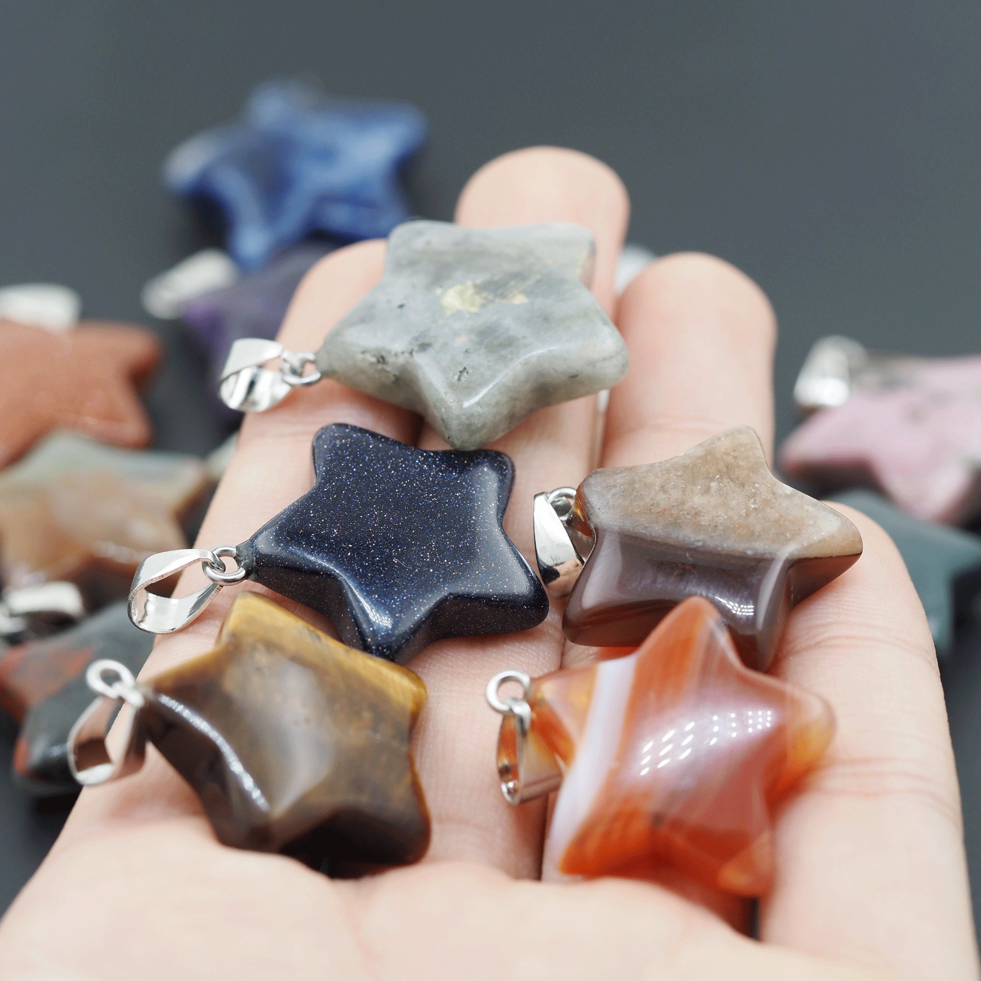 Hand Carved Star Natural Stone Kitpolished Star Crystal Etsy