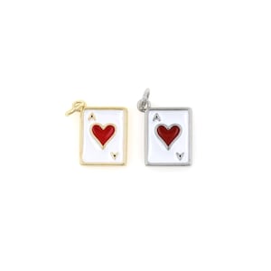 トランプペンダント 18K ゴールドメッキ カードペンダント エナメルペンダント ピーチハート トランプ DIY ジュエリーアクセサリー