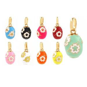 Easter Egg Necklace,Enamel Pendant,18kGold Filled Egg Pendant, Micropavé CZ Enamel Flower Egg Pendant, DIY Jewelry Accessories25x14.5x14.5mm