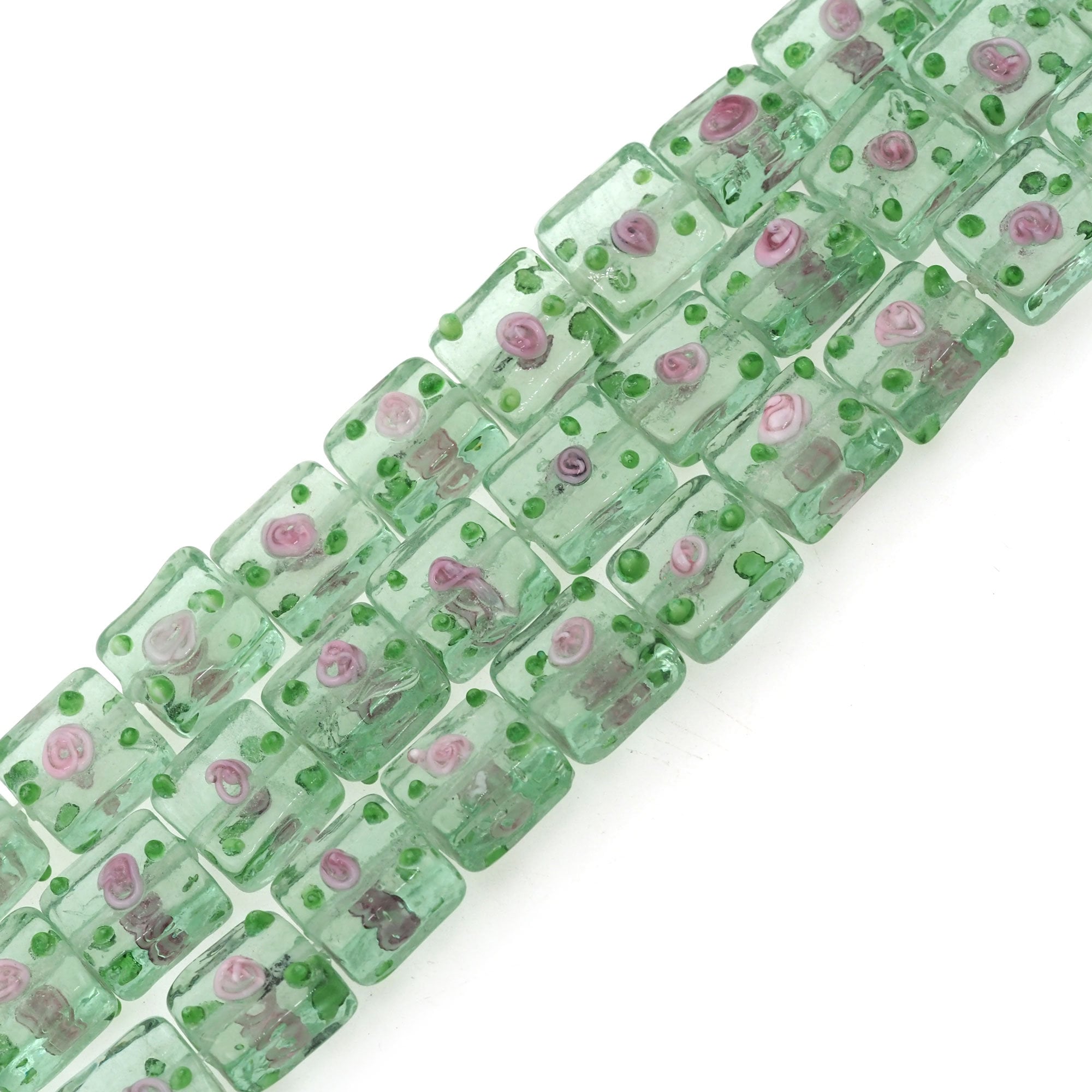 Colorful Cubes Floral Glass Beads Flower Beads, Bicolor Light Beads, Murano Glass Beads, DIY