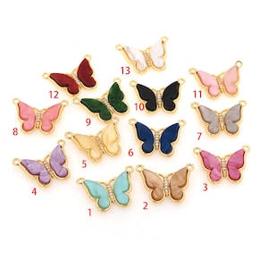 Enamel connector, butterfly pendant connector, 24K filled gold butterfly connector, Micropavé CZ crystal connector,DIY accessories 24x18X3mm