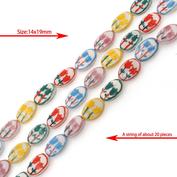 Flower ceramic beads, gifts for her, flower art ceramic beads, handmade ceramic beads, necklace making, DIY crafts 14x19mm