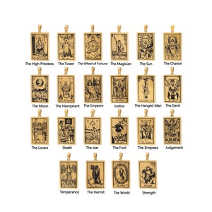 Colar de cartas, colar de tarô, pingente de tarô, pingente de tarô de bronze, acessórios para pingente de colar, acessórios para fazer joias DIY 47x24x1,5 mm