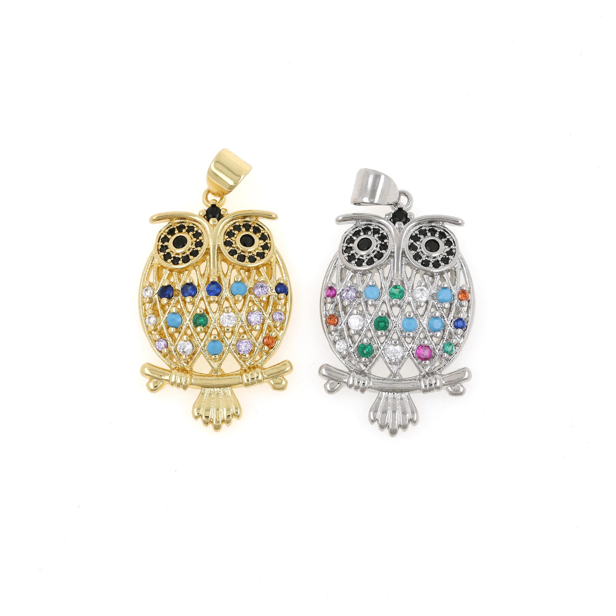 Owl Pendant 18K Gold Plated Owl Pendant Micro-Inlaid Colored Zirconia Owl Pendant DIY Jewelry Access